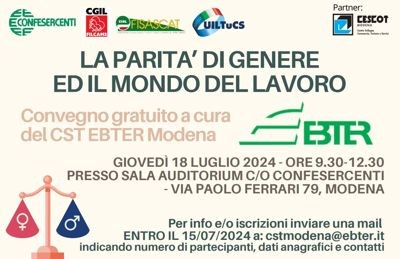 Confesercenti Modena: “La parità di genere ed il mondo del lavoro”, giovedì 18 luglio il convegno