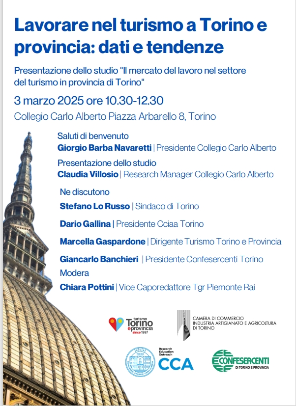 “Lavorare nel turismo a Torino e provincia: dati e tendenze”. Lunedì 3 marzo la presentazione dello studio