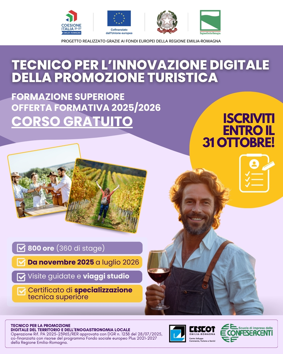 In partenza a novembre presso Cescot Modena il corso gratuito per diventare Food&Wine Tourism Strategist