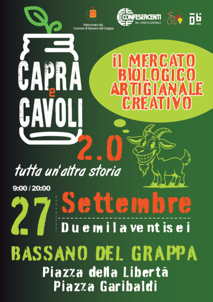 Confesercenti Veneto Centrale: Bassano del Grappa, domenica 27 settembre torna “Capra e Cavoli” il mercato biologico artigianale creativo
